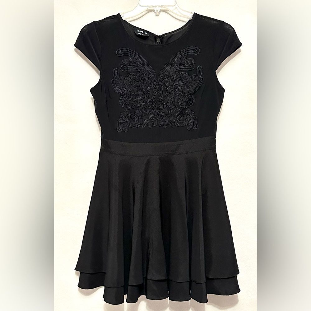 Bebe Embroidered Little Black Cocktail Dress Size 8 Party Date Event Birthday